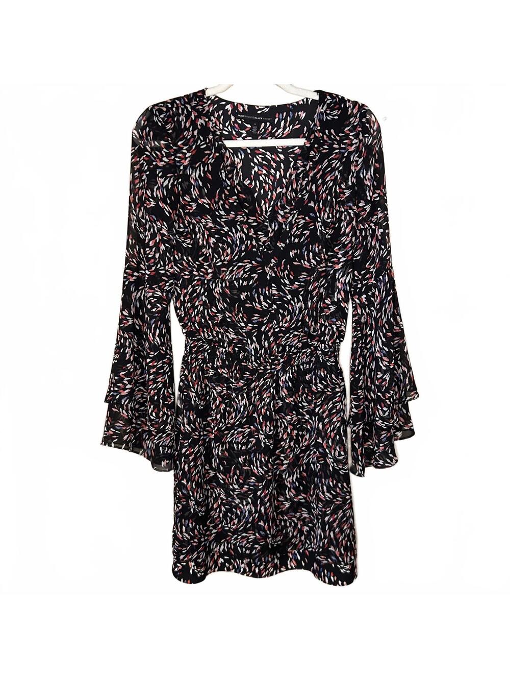 WHBM layered flared black colorful dress size 2